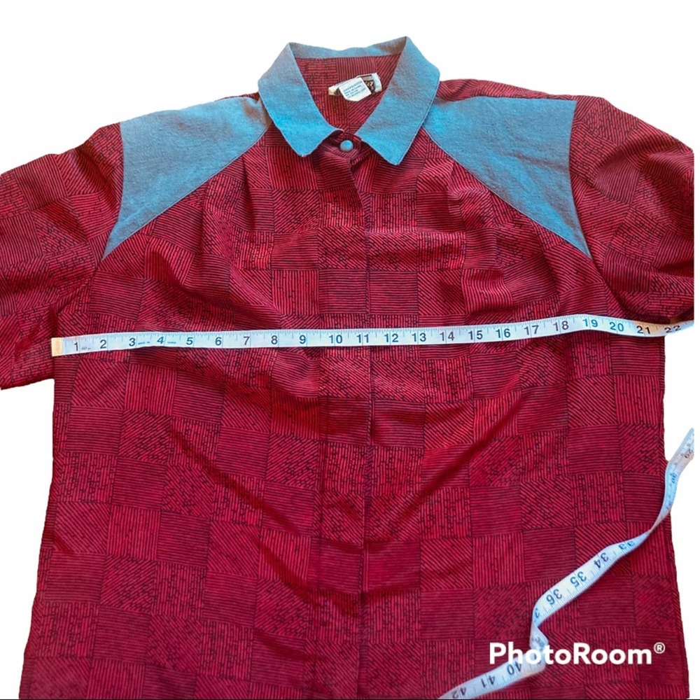Vintage 80s Notations Red and Black Button Down Shirt with Gray Details - Picture 3 of 7